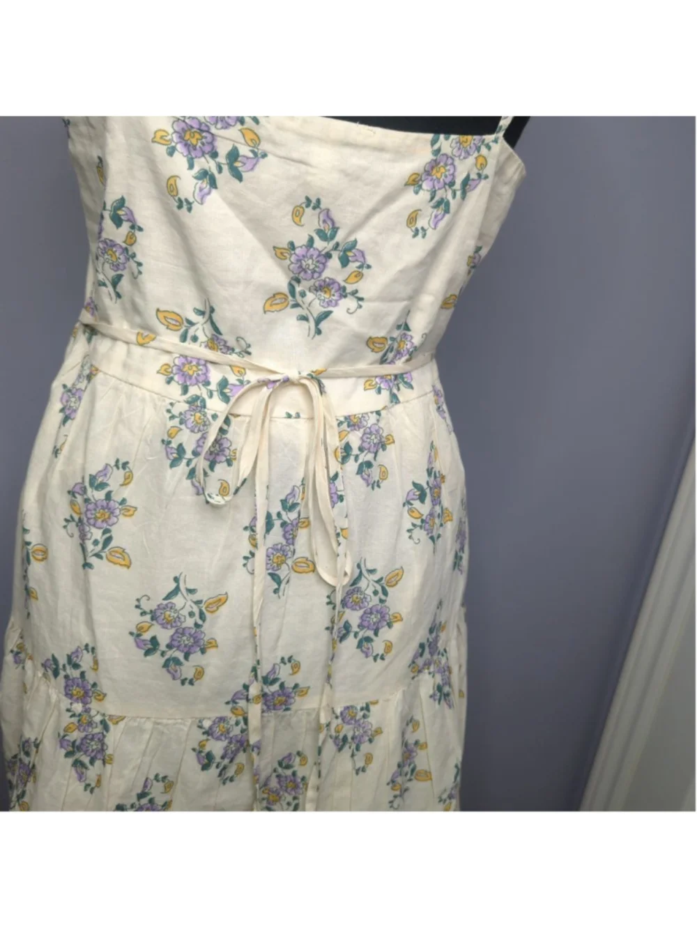 Patrons of Peace Cream Floral Tiered Button-Front Maxi Dress Sz S - Picture 13 of 16